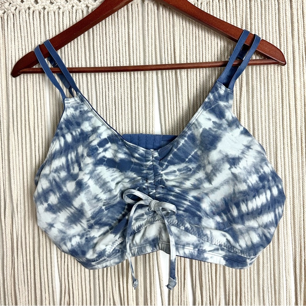 Cacique Blue White Tie Dye Cinch Tie Bralette With Hooks Size 22/24